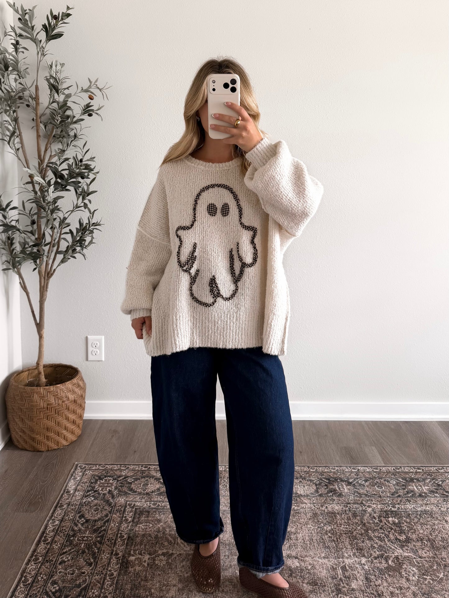 Ghost Gingham Oversized Sweater / Cream (Restocking Mid September)