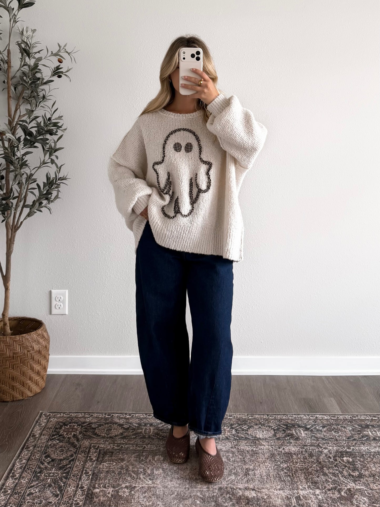 Ghost Gingham Oversized Sweater / Cream (Restocking Mid September)