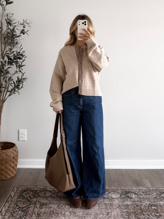 Cottage Check Knit Cardigan (Restocking Early November)