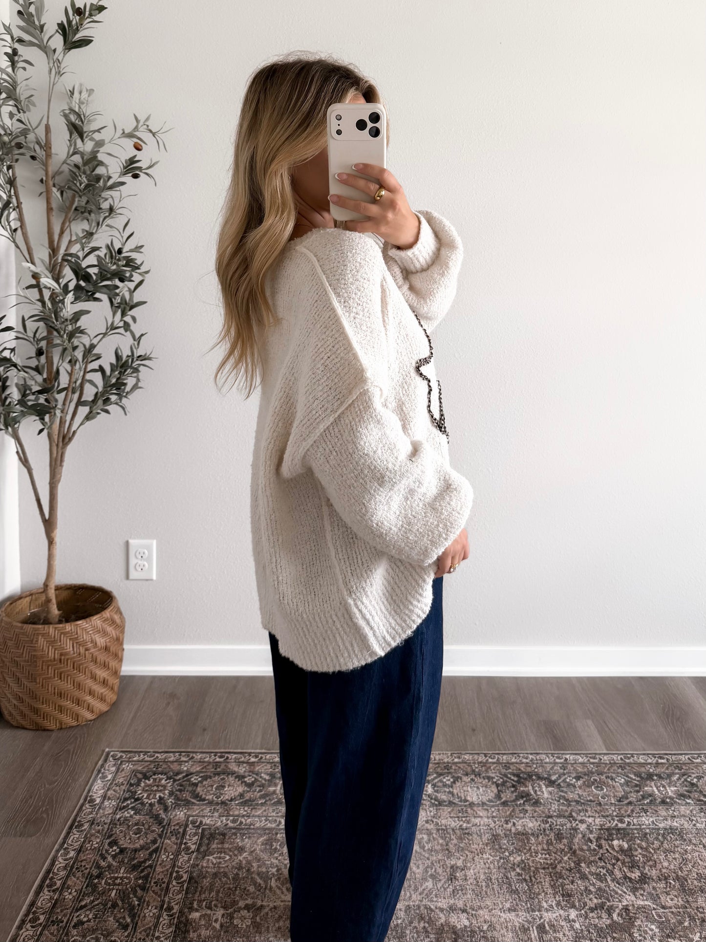 Ghost Gingham Oversized Sweater / Cream (Restocking Mid September)