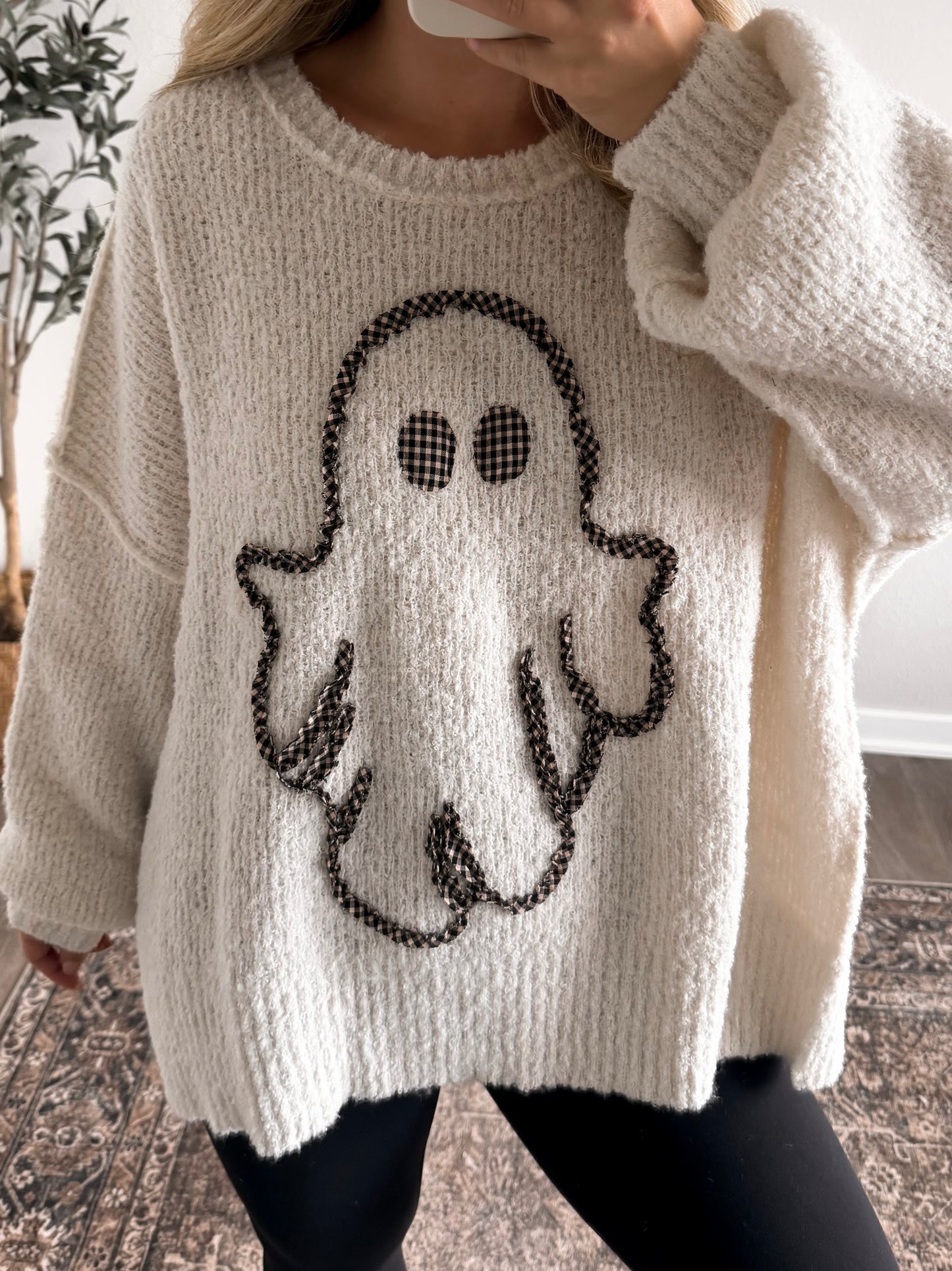 Ghost Gingham Oversized Sweater / Cream (Restocking Mid September)