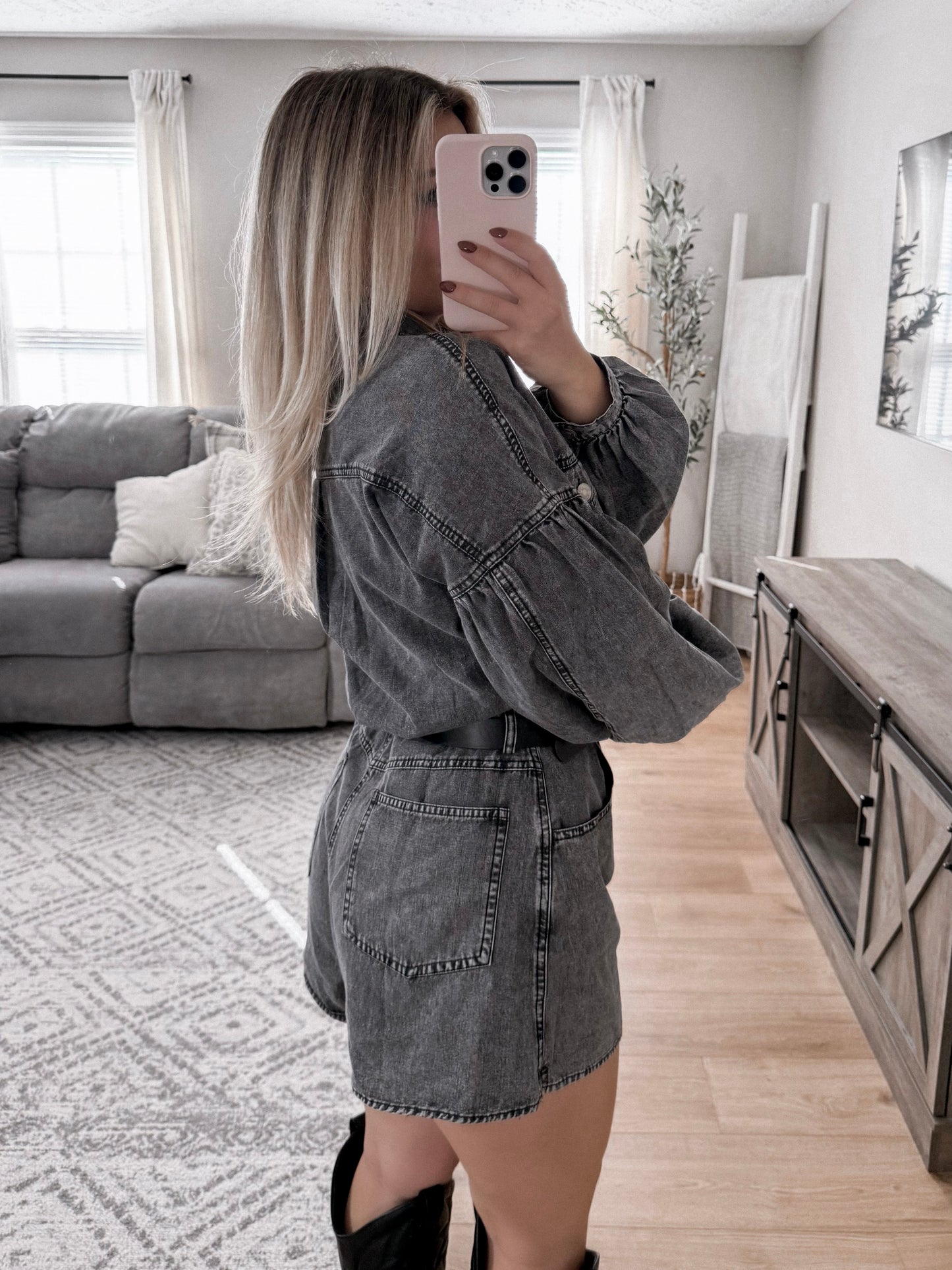 Wallen Black Denim Romper