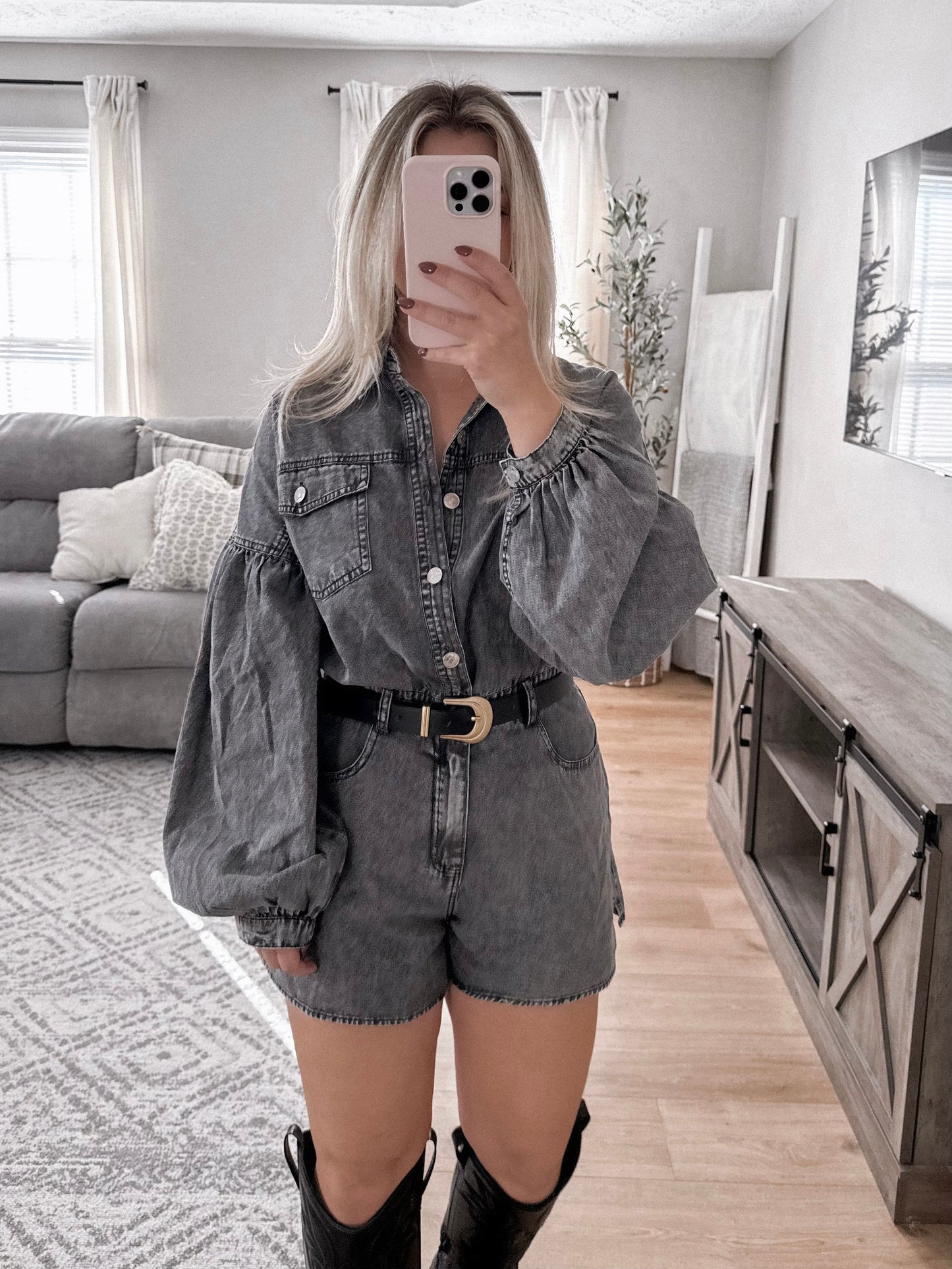 Wallen Black Denim Romper