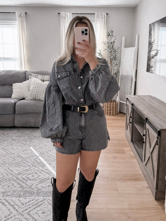 Wallen Black Denim Romper