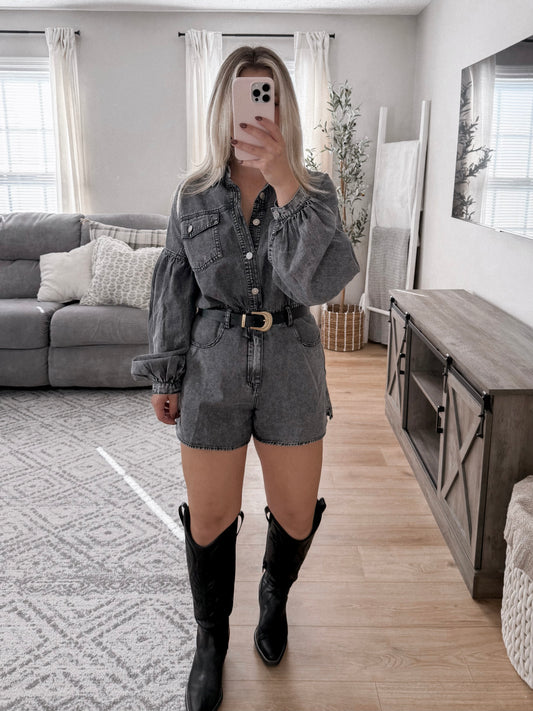 Wallen Black Denim Romper