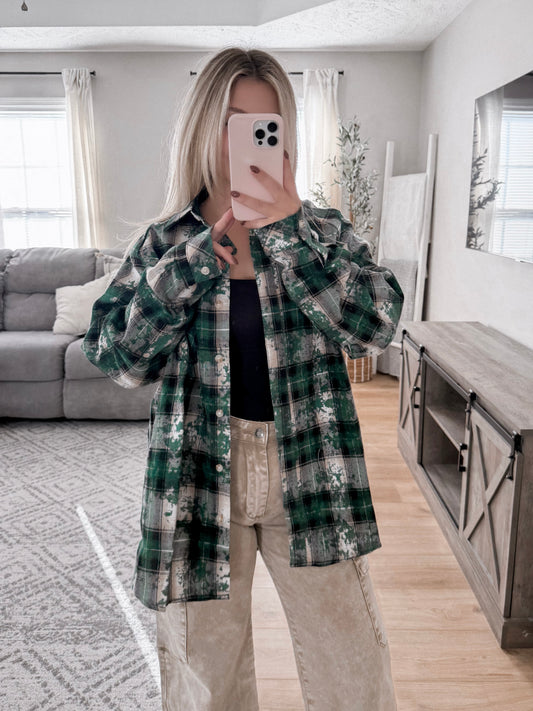 Edgy Green Button Down Flannel Final Sale