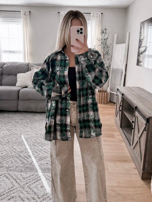 Edgy Green Button Down Flannel