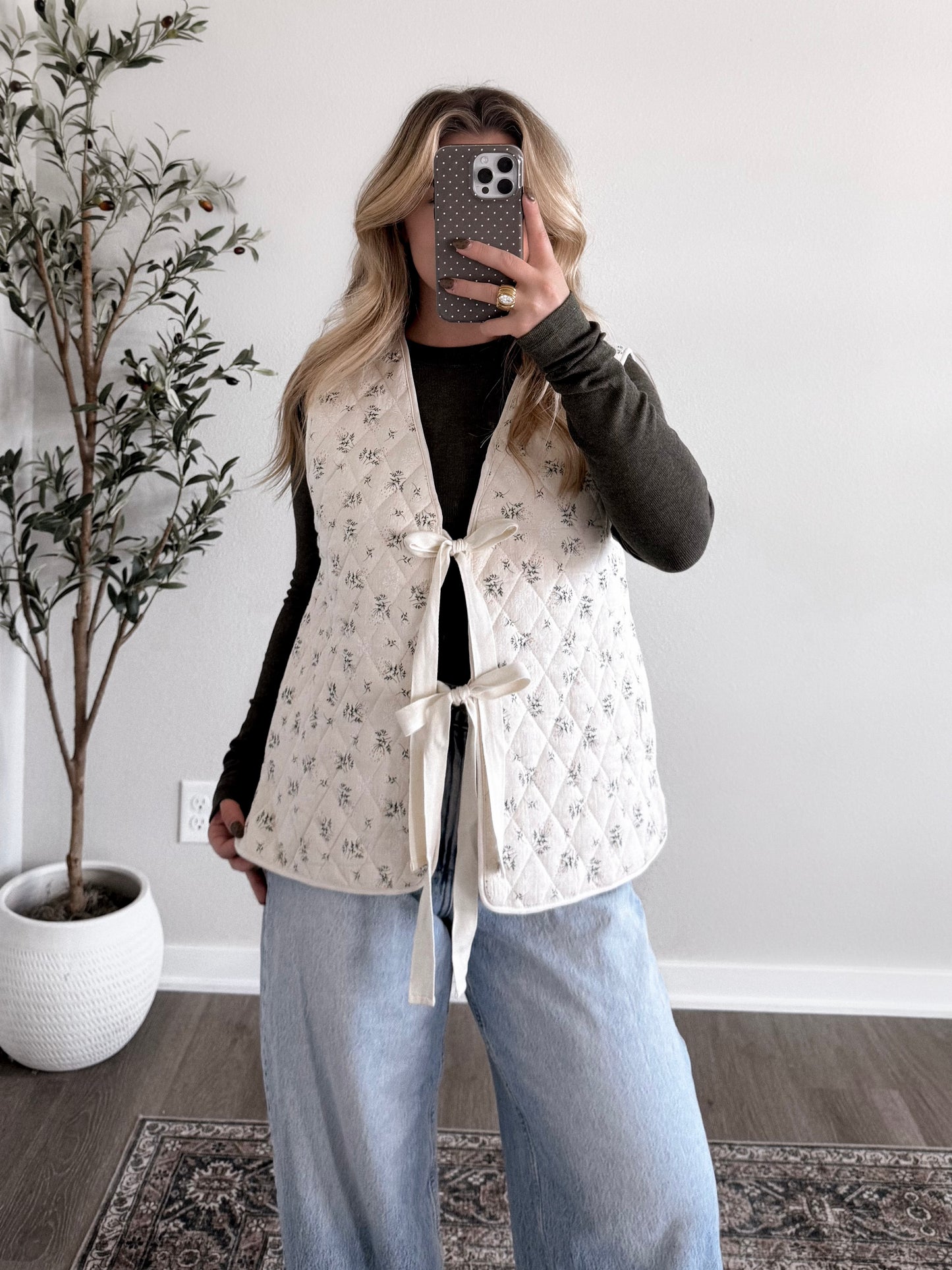 Fawn Floral Quilted Tie Vest