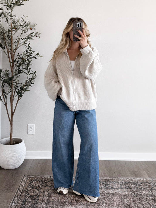 Coffehouse Zip Cardigan / Taupe