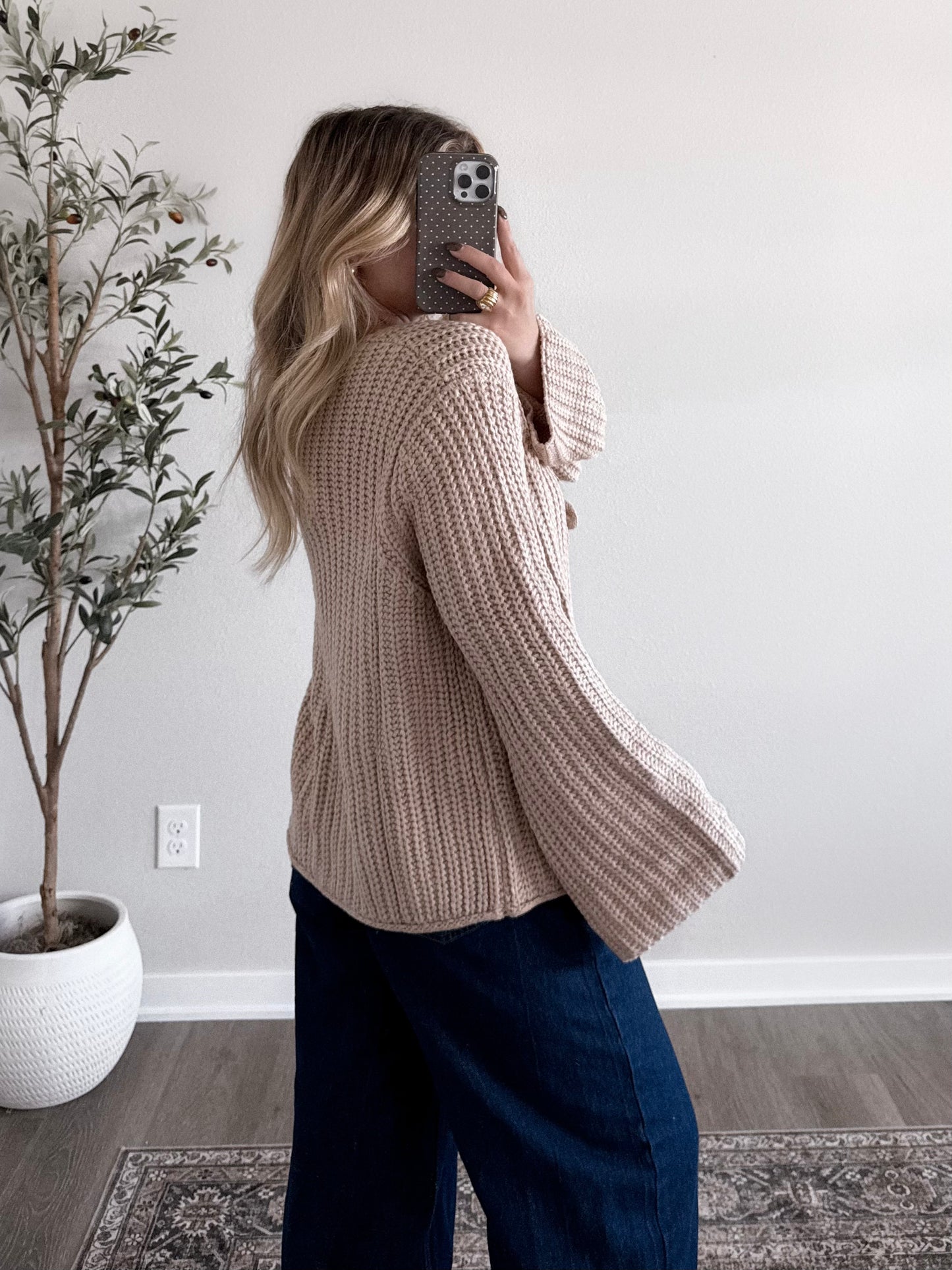 Latte Bow Knit Sweater Cardigan
