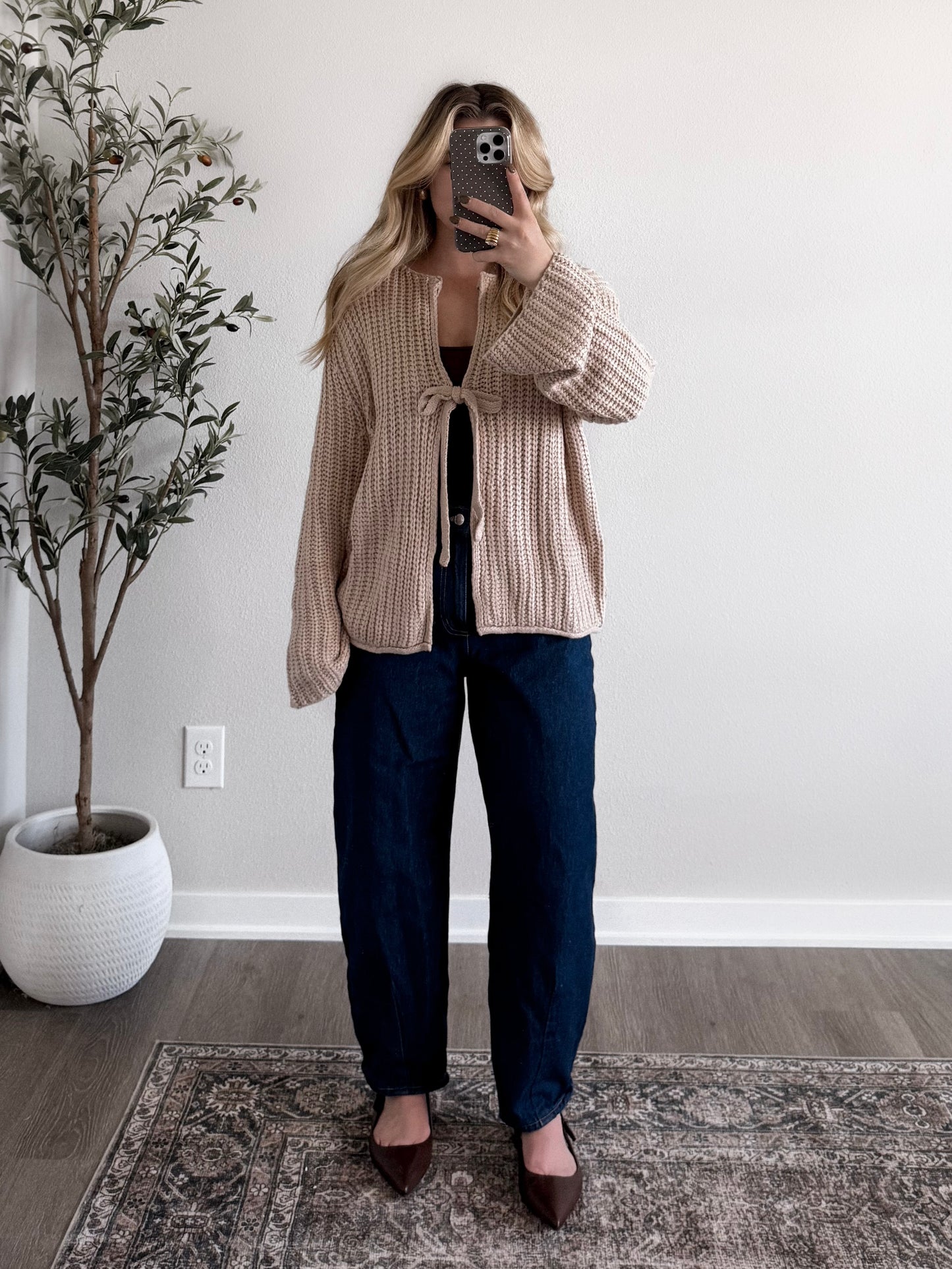 Latte Bow Knit Sweater Cardigan