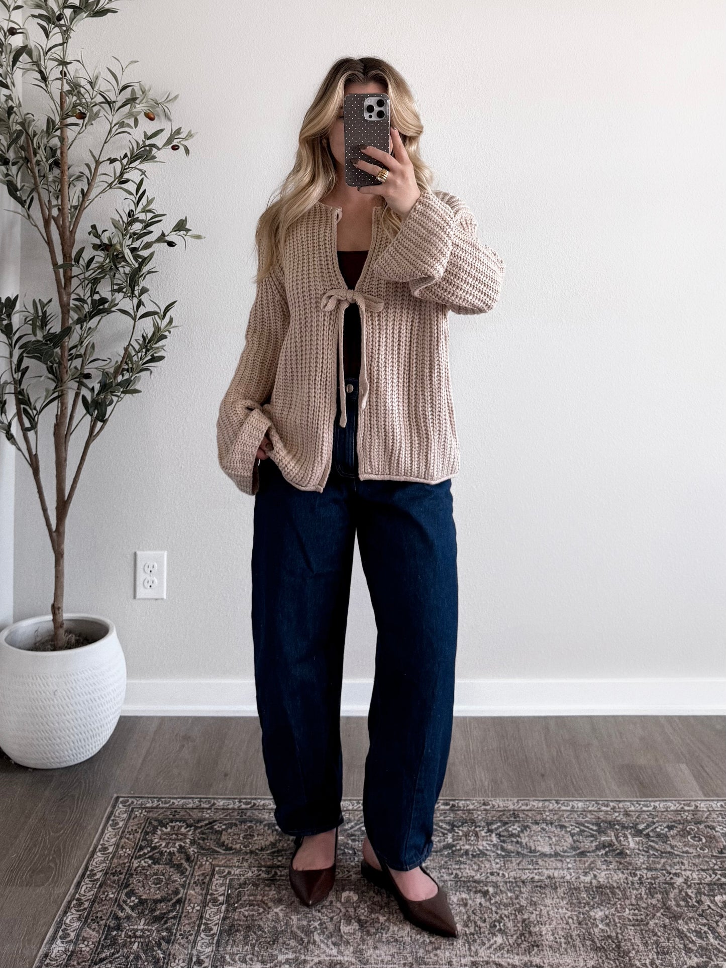 Latte Bow Knit Sweater Cardigan