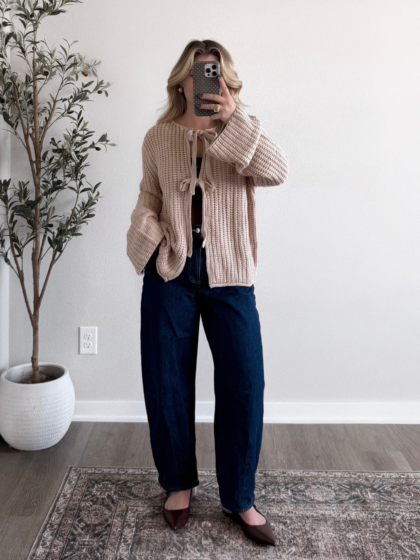 Latte Bow Knit Sweater Cardigan