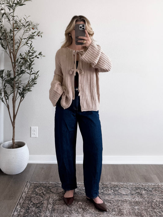 Latte Bow Knit Sweater Cardigan