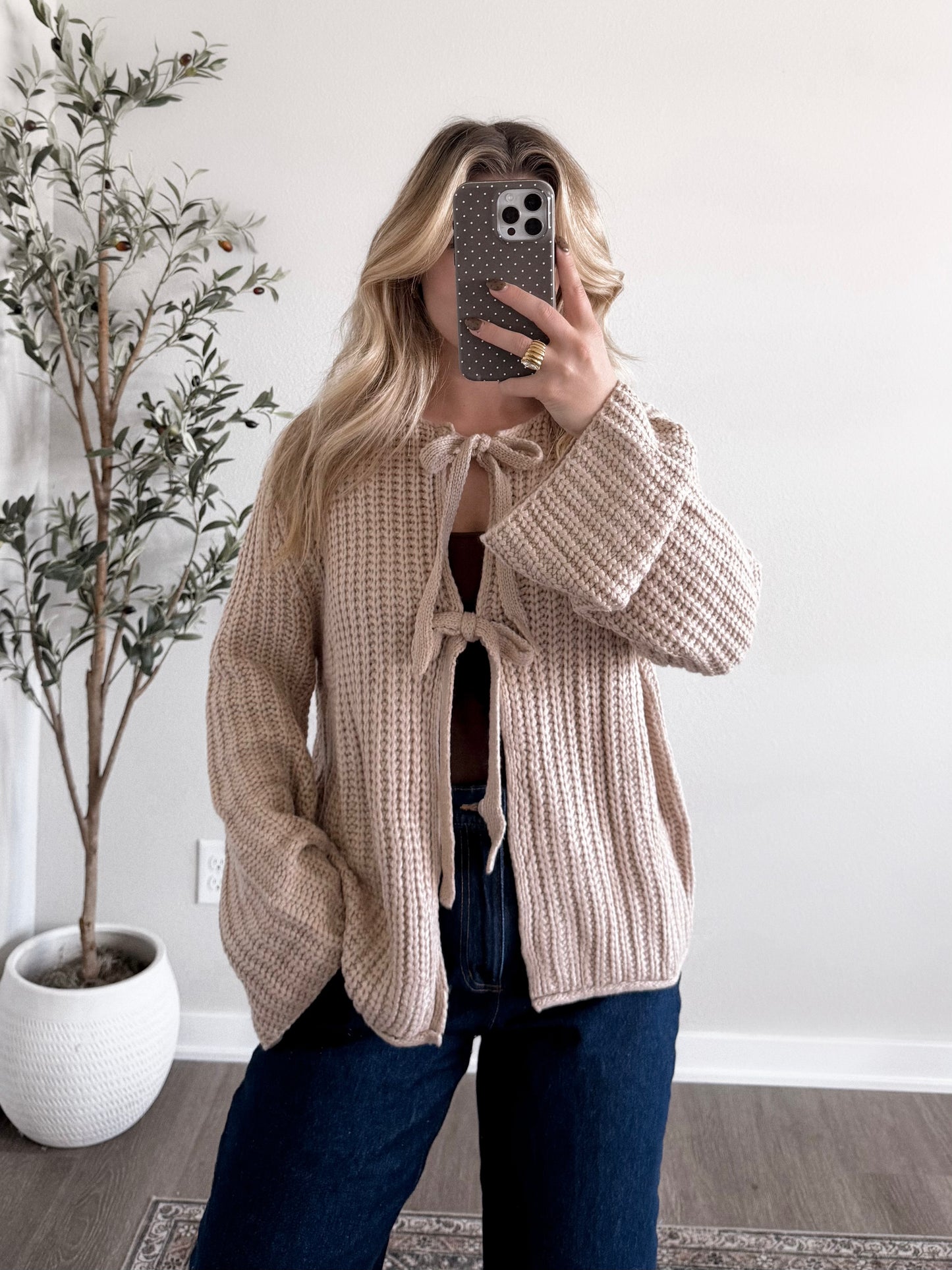 Latte Bow Knit Sweater Cardigan
