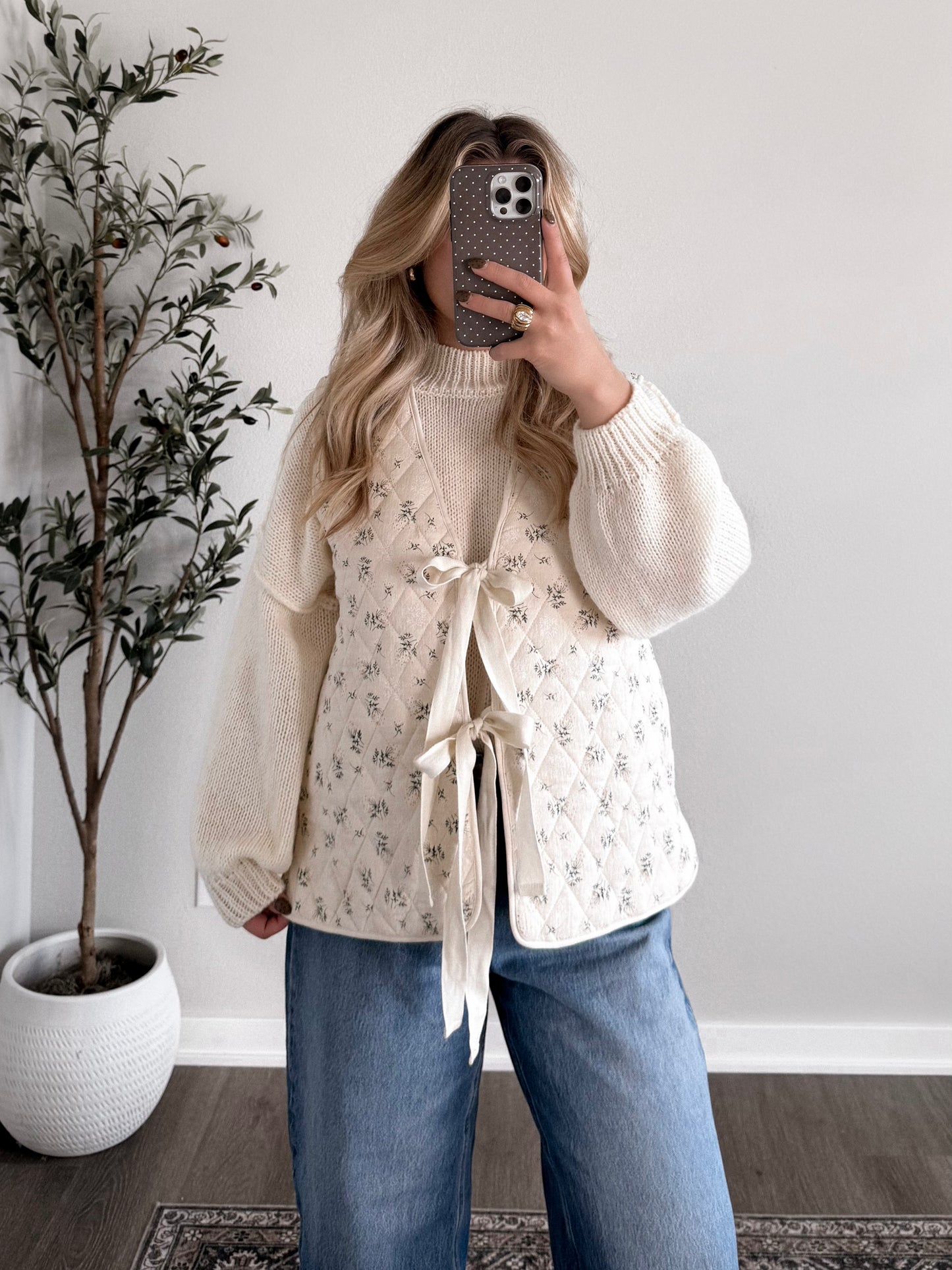 Fawn Floral Quilted Tie Vest