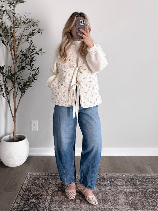 Fawn Floral Quilted Tie Vest