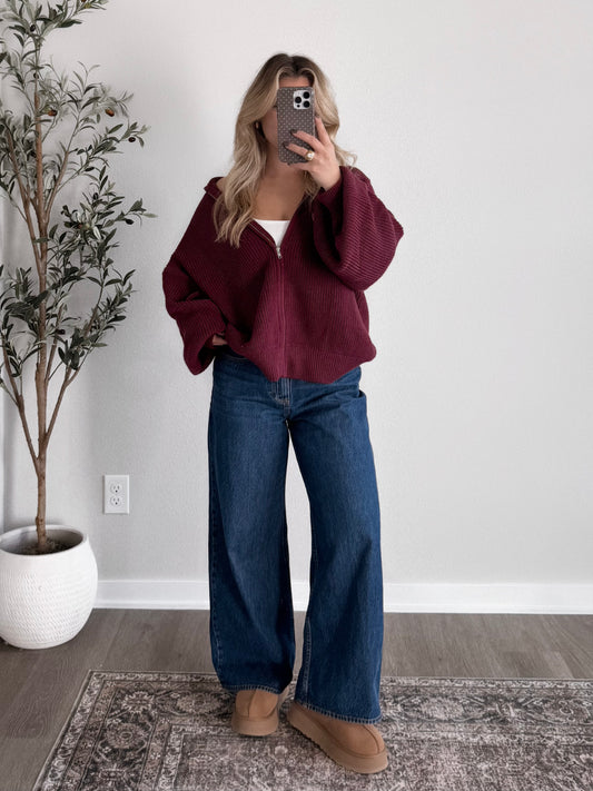 Coffehouse Zip Cardigan / Burgandy