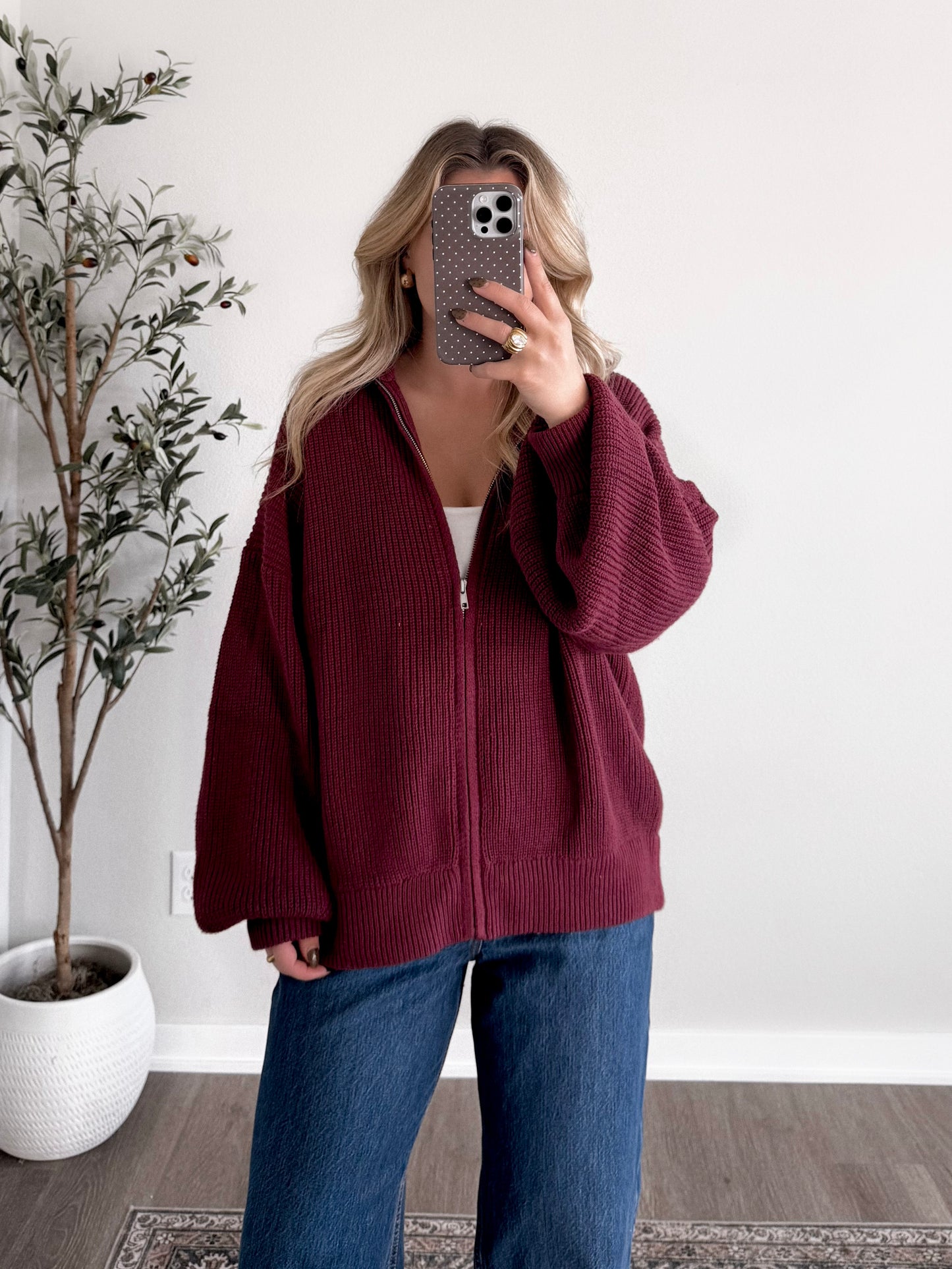 Coffehouse Zip Cardigan / Burgandy