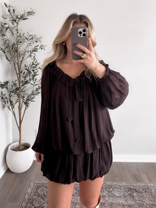 Espresso Martini Tiered Dress / Dark Brown