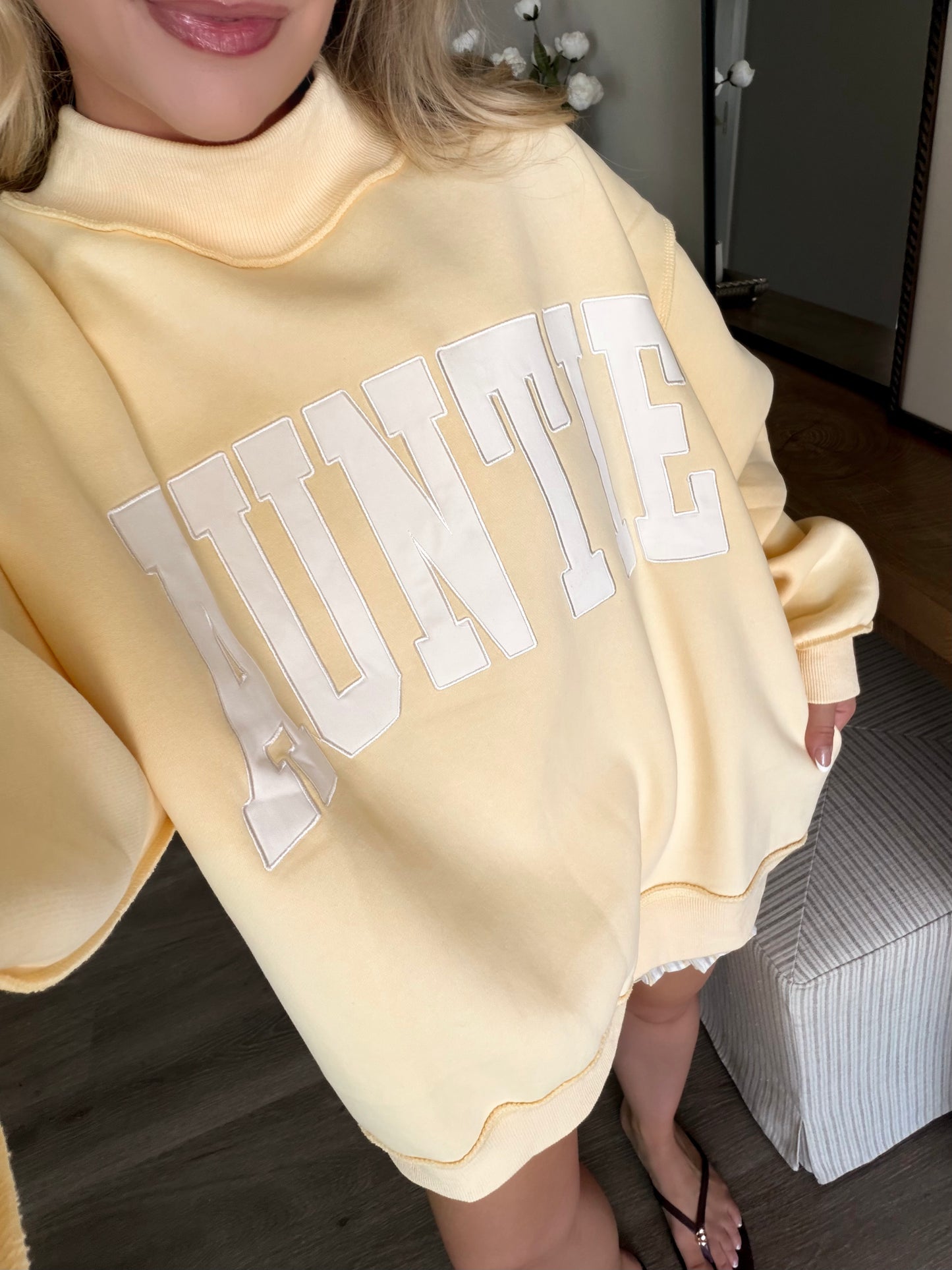"Auntie" Oversized Mockneck Pullover