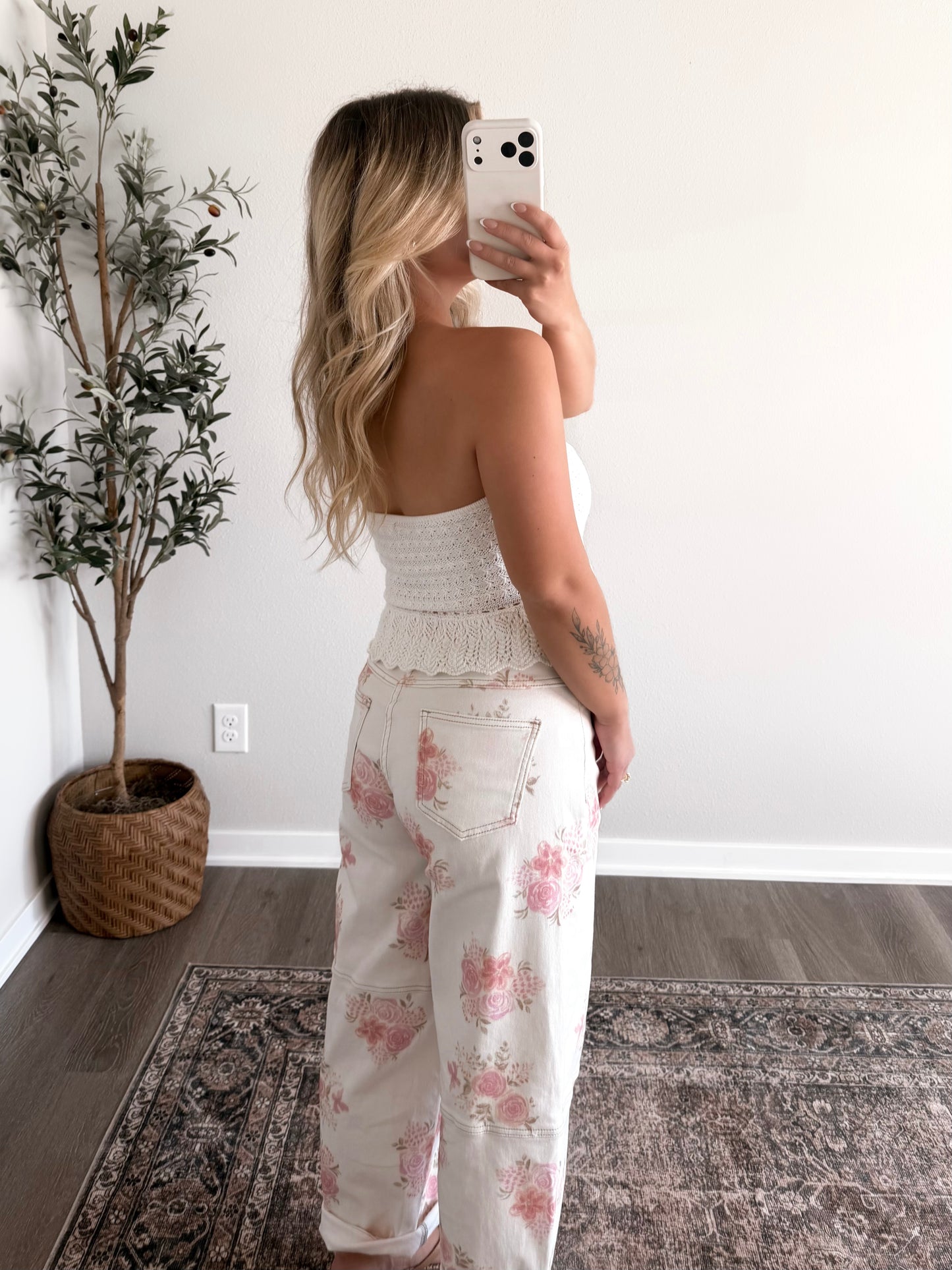 Summer Rosé Floral Barrel Jean