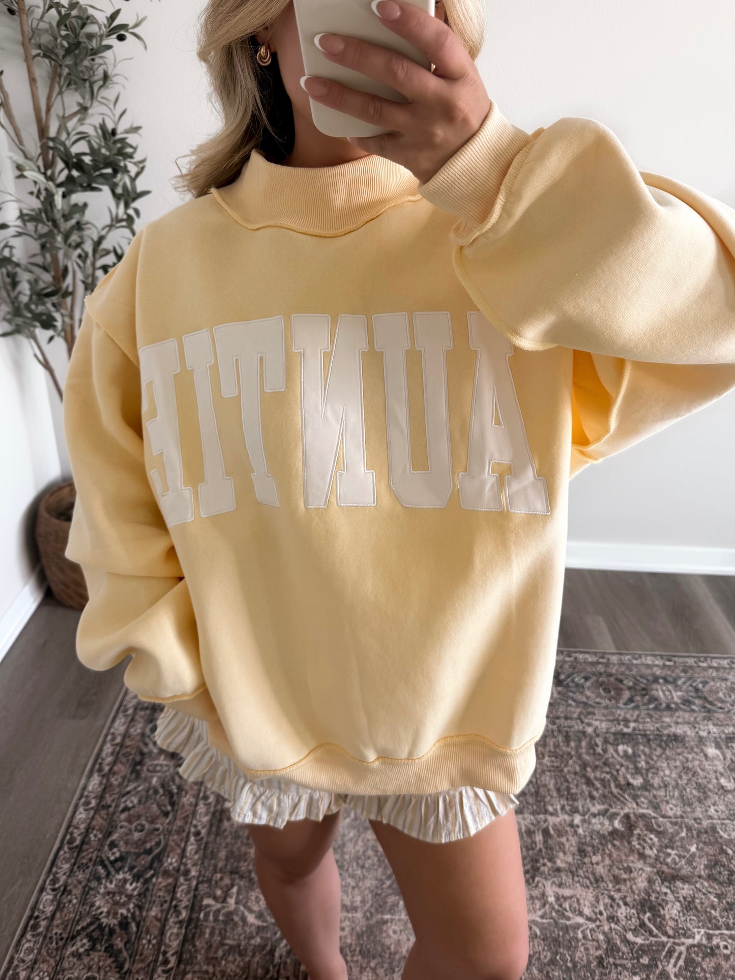 "Auntie" Oversized Mockneck Pullover