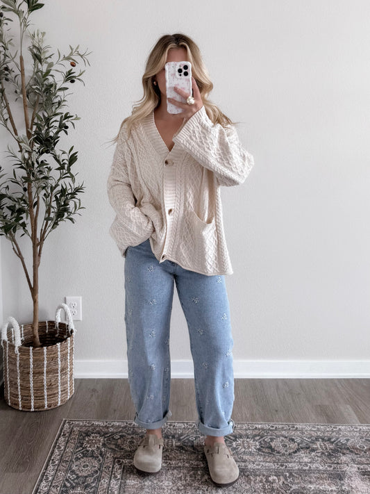 Meadow High Rise Embroidered Barrel Jean