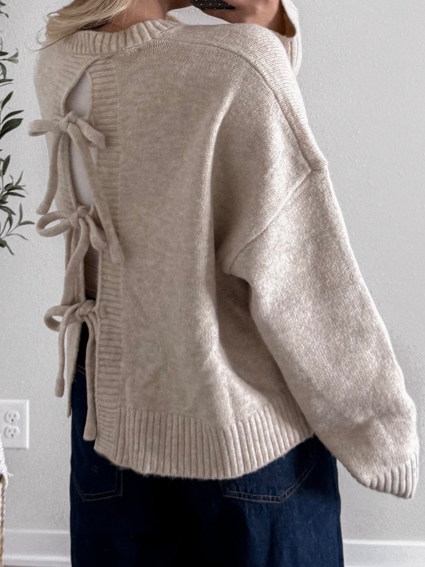 Oatmeal Chai Tie Back Sweater