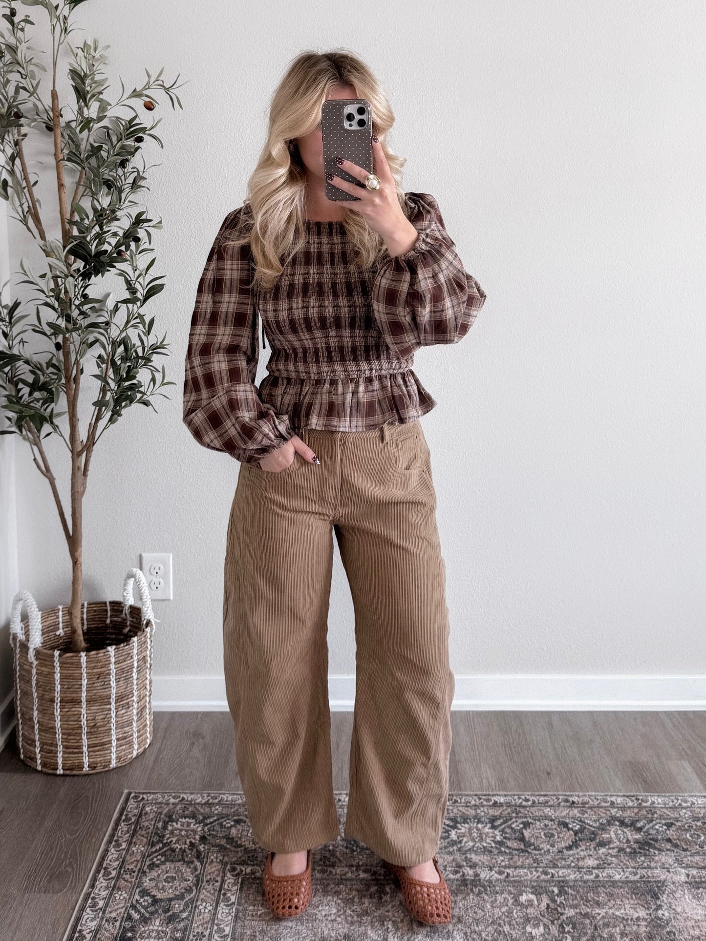 Caramel Corduroy Barrel Pants