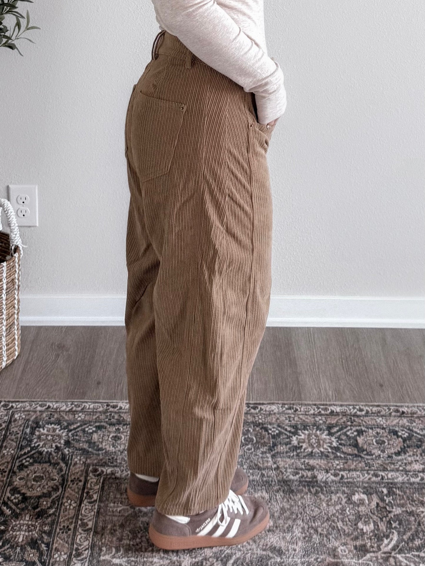 Caramel Corduroy Barrel Pants