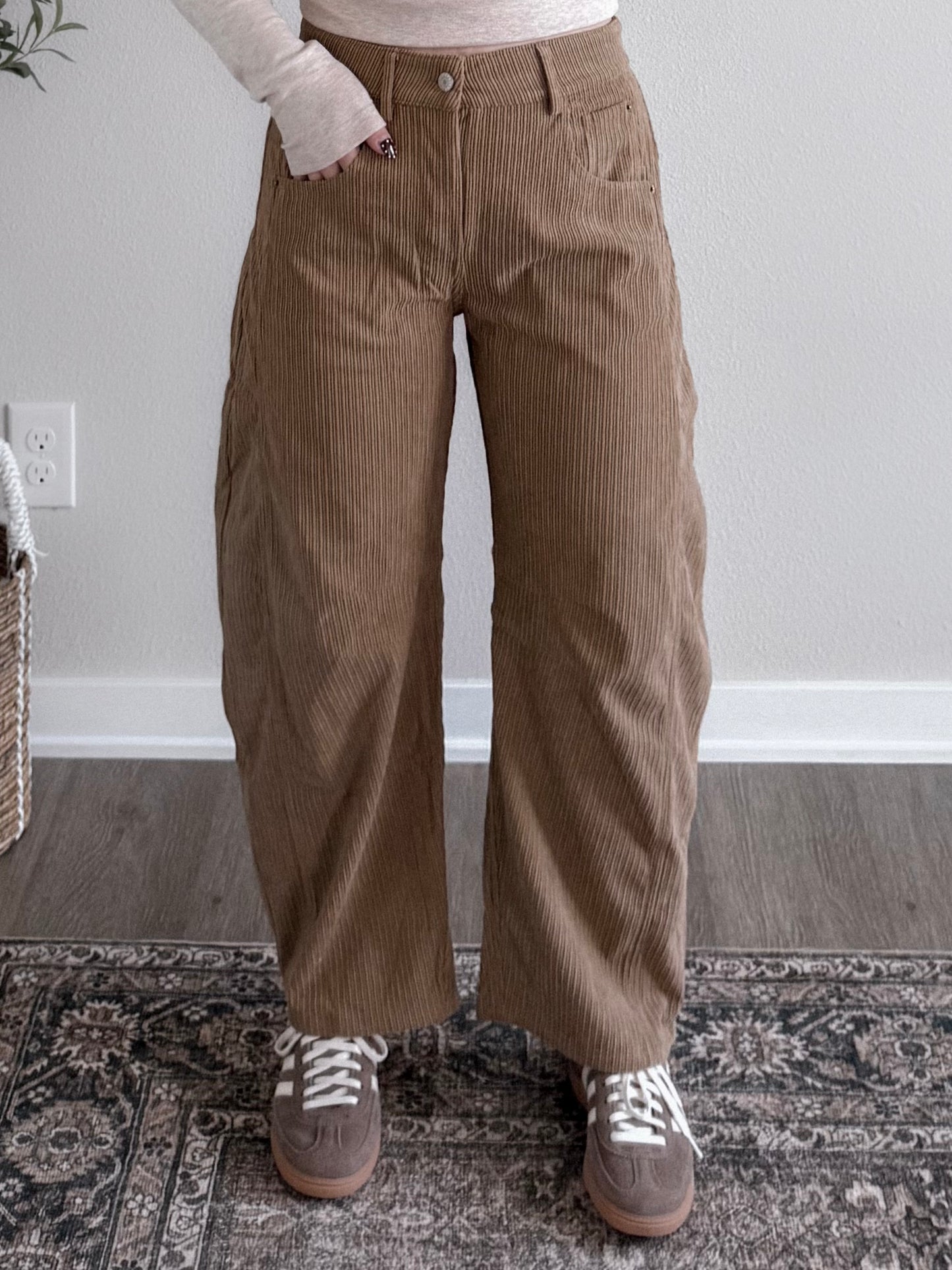 Caramel Corduroy Barrel Pants