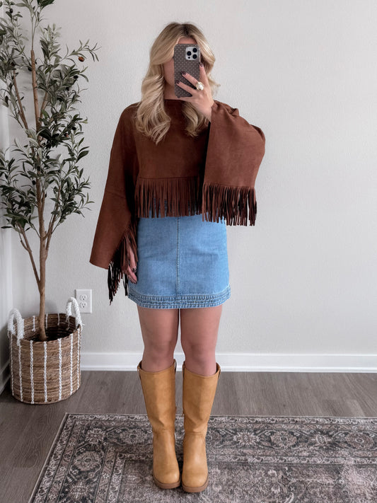 Autumn Outpost Suede Fringe Cape
