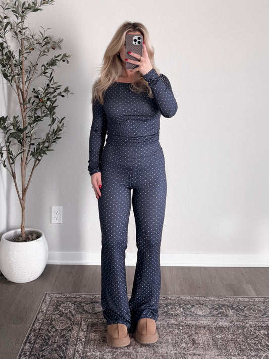 Navy Dot Yoga Pant Set