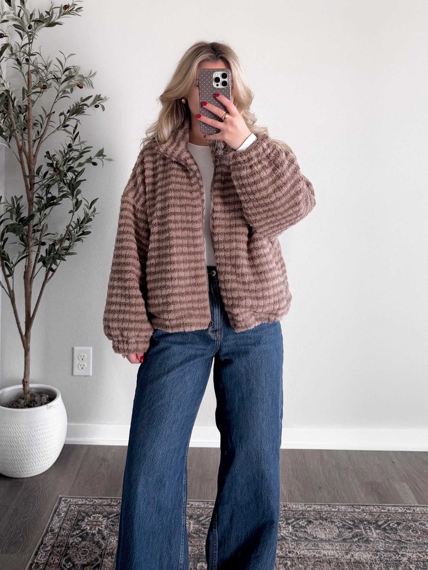 Coco Girl Striped Sherpa Jacket