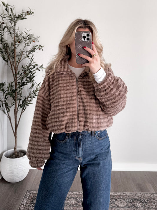 Coco Girl Striped Sherpa Jacket