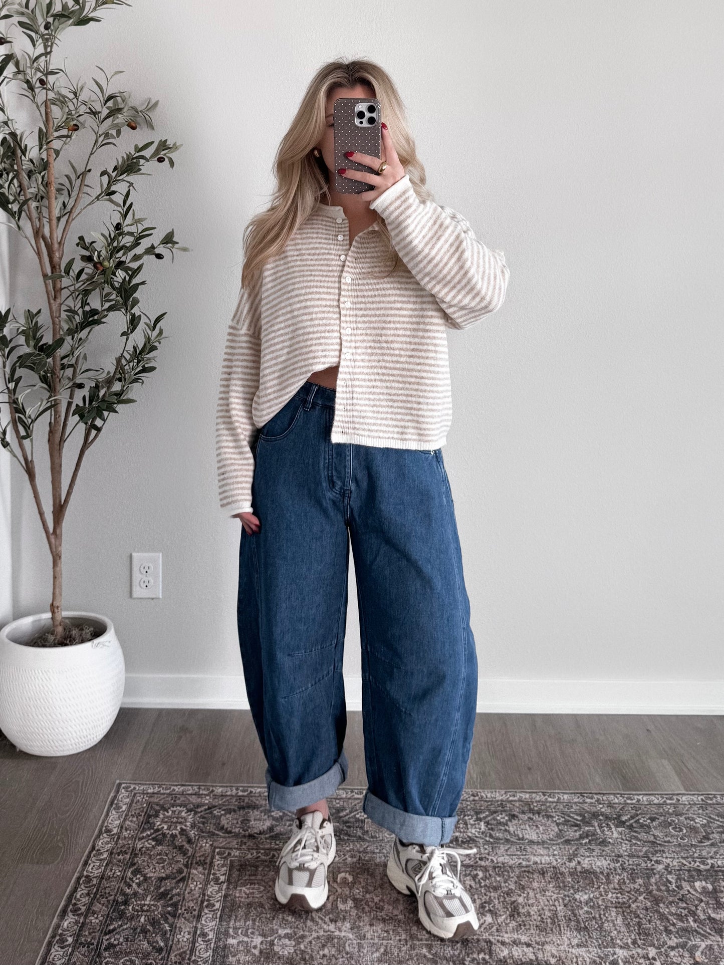 Lodge Striped Knit Cardigan / Beige