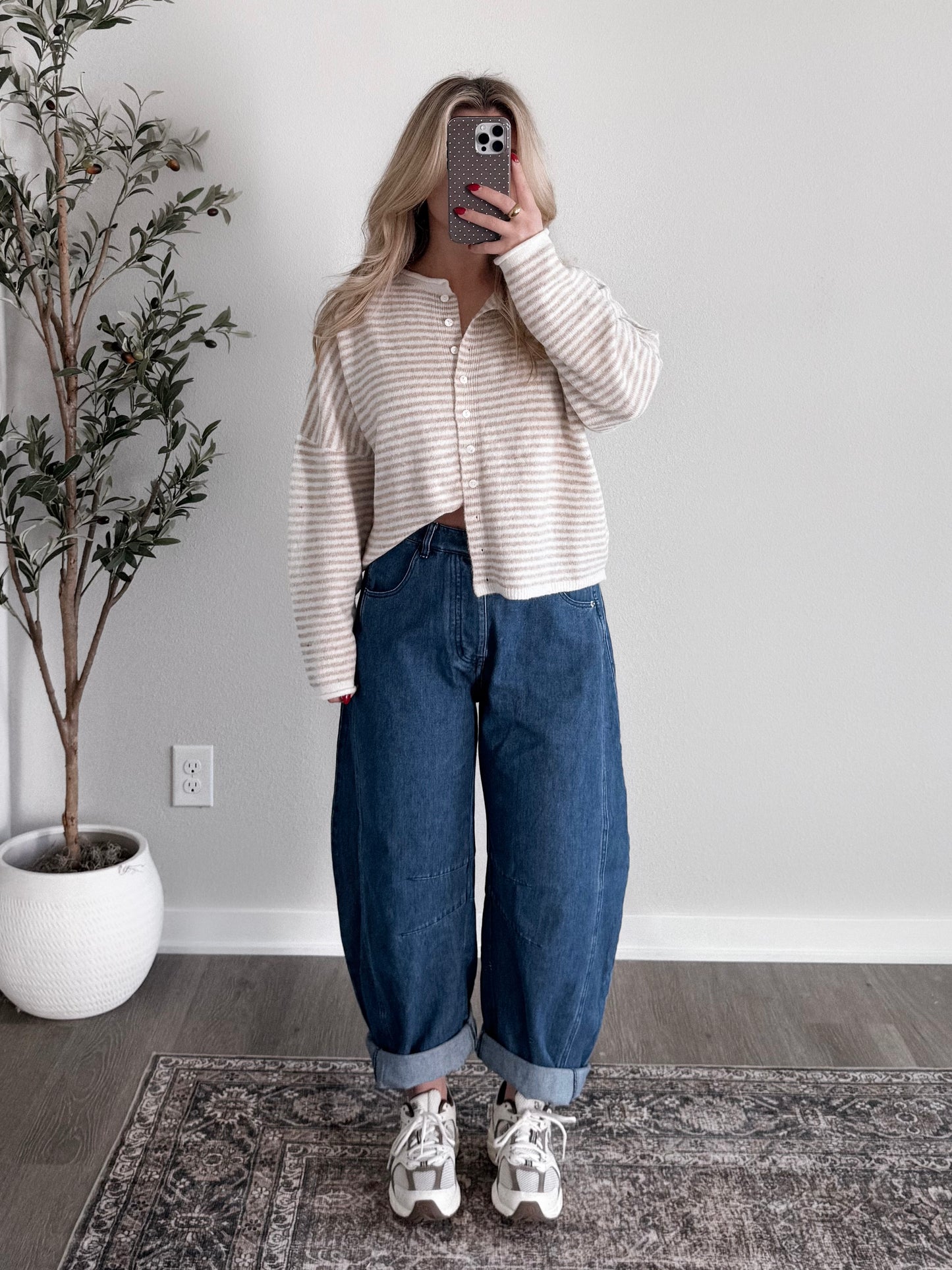 Lodge Striped Knit Cardigan / Beige