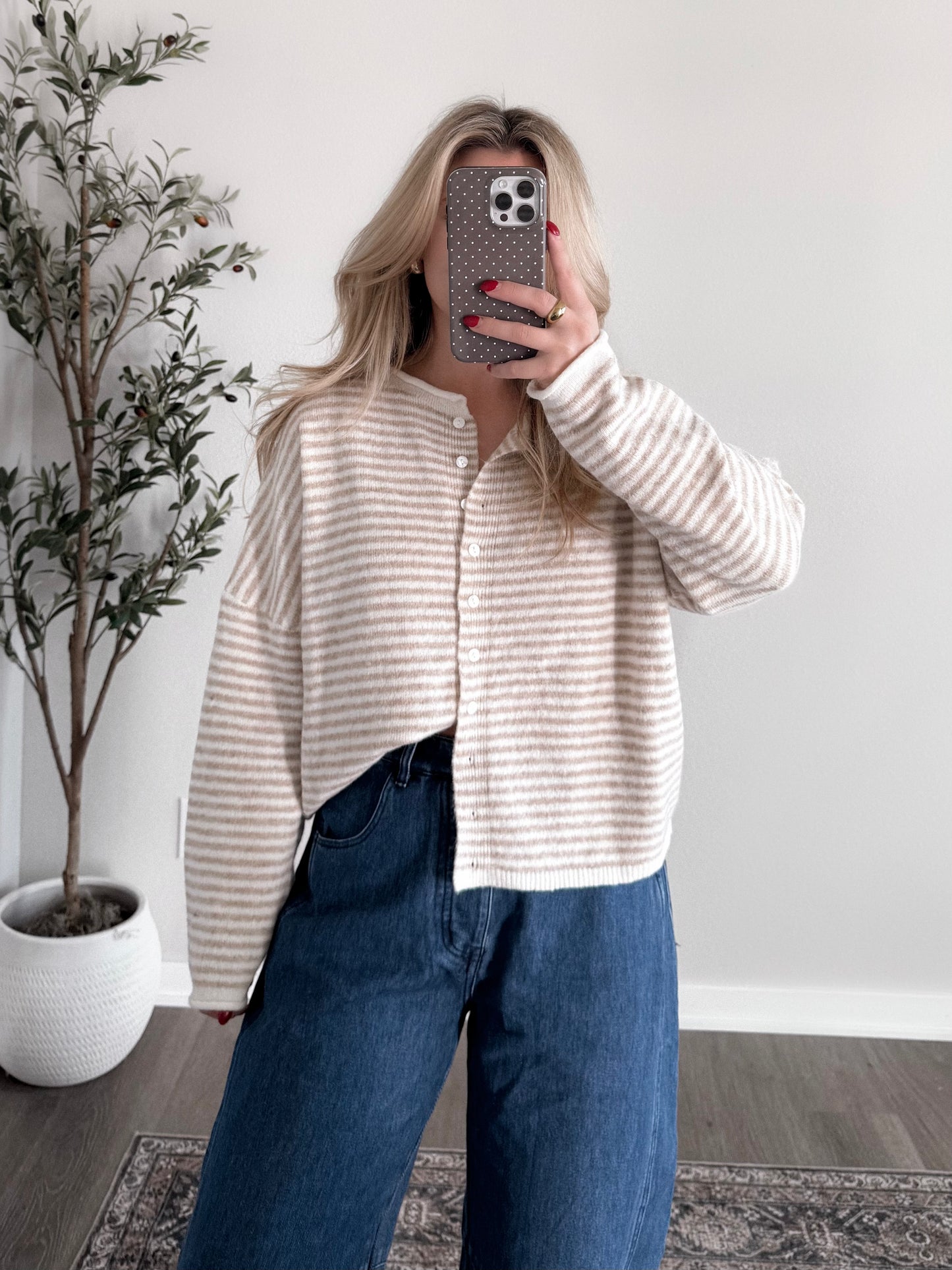 Lodge Striped Knit Cardigan / Beige