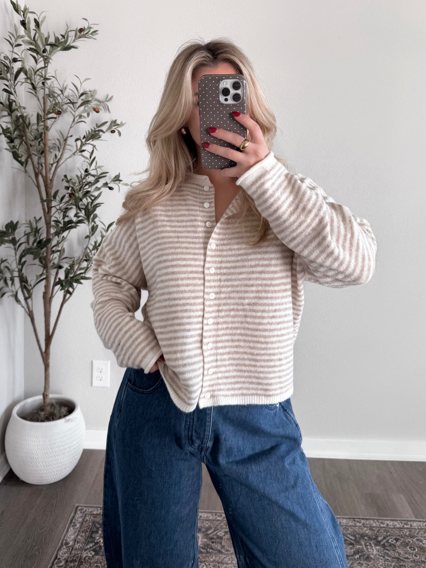 Lodge Striped Knit Cardigan / Beige
