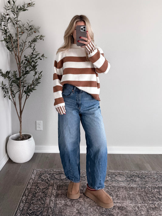 Lowen Striped Knit Sweater / Brown