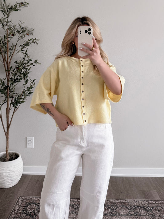 Elodie Button Cardigan / Butter Yellow