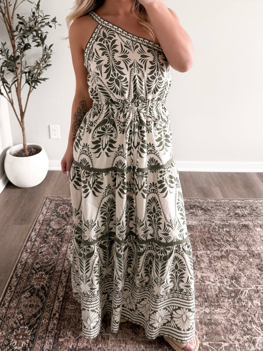 Palm Breeze One Shoulder Maxi Dress