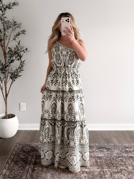 Palm Breeze One Shoulder Maxi Dress