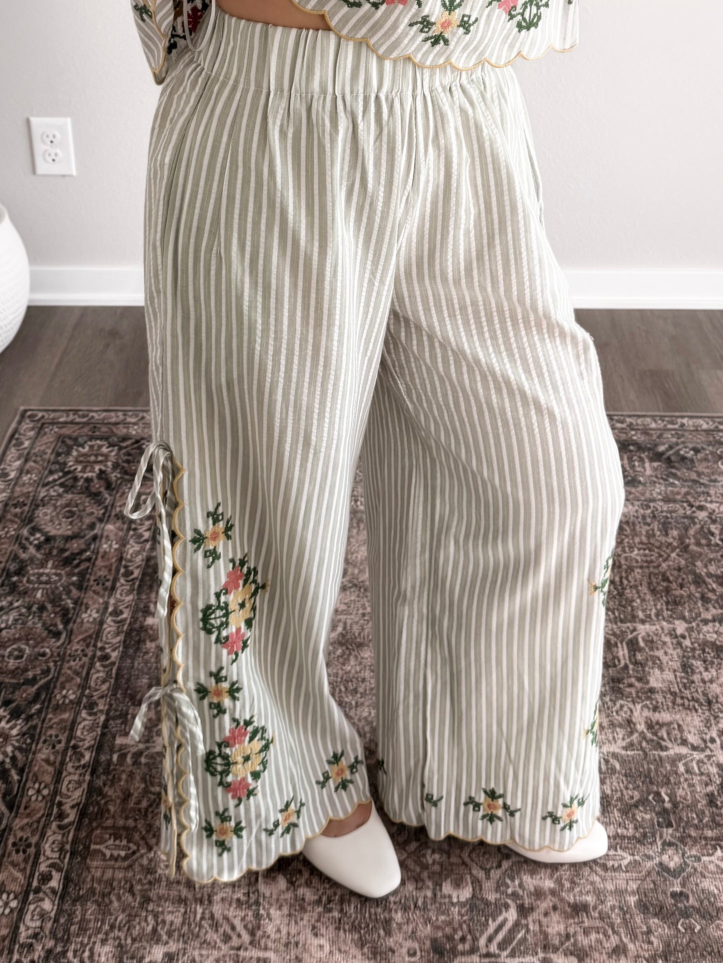 Spring Bloom Embroidered Pant Set