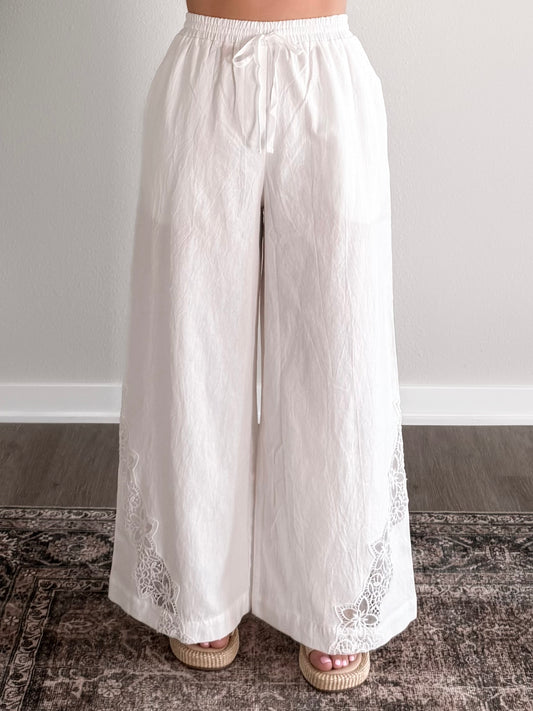 Sun Affair Linen Wide Leg Pant / White