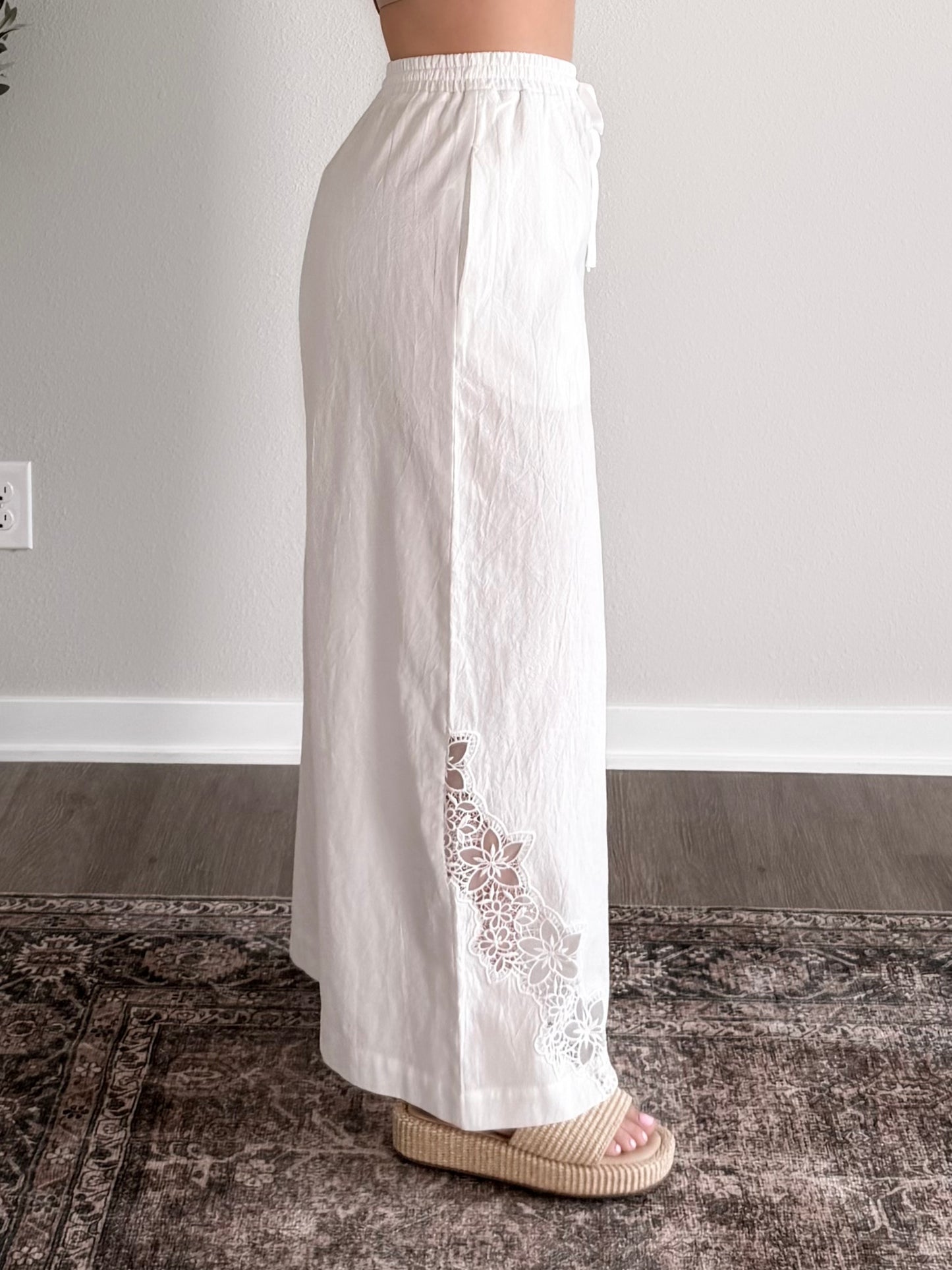 Sun Affair Linen Wide Leg Pant / White