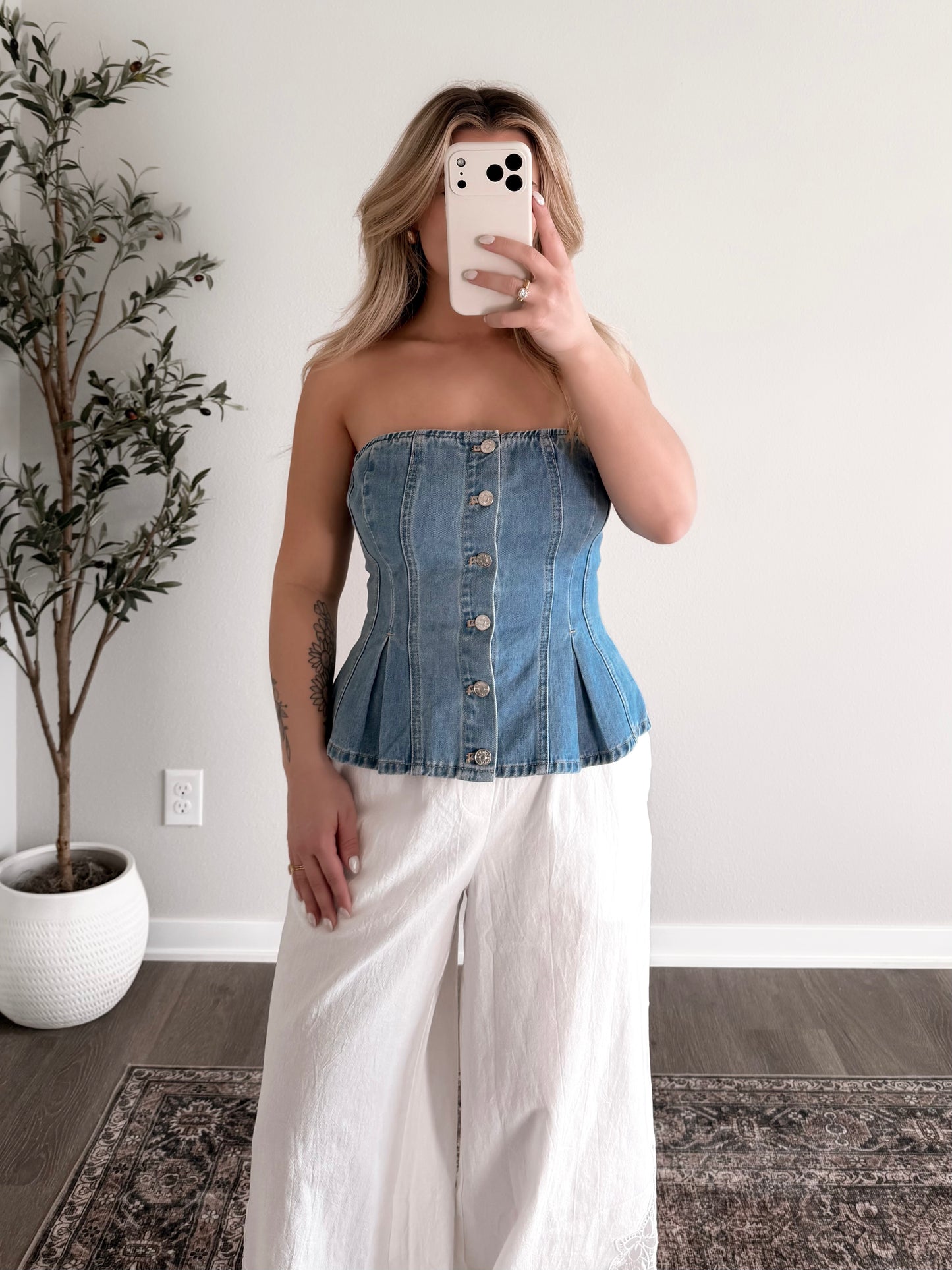 Denim Dreams Strapless Peplum Top