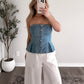 Denim Dreams Strapless Peplum Top