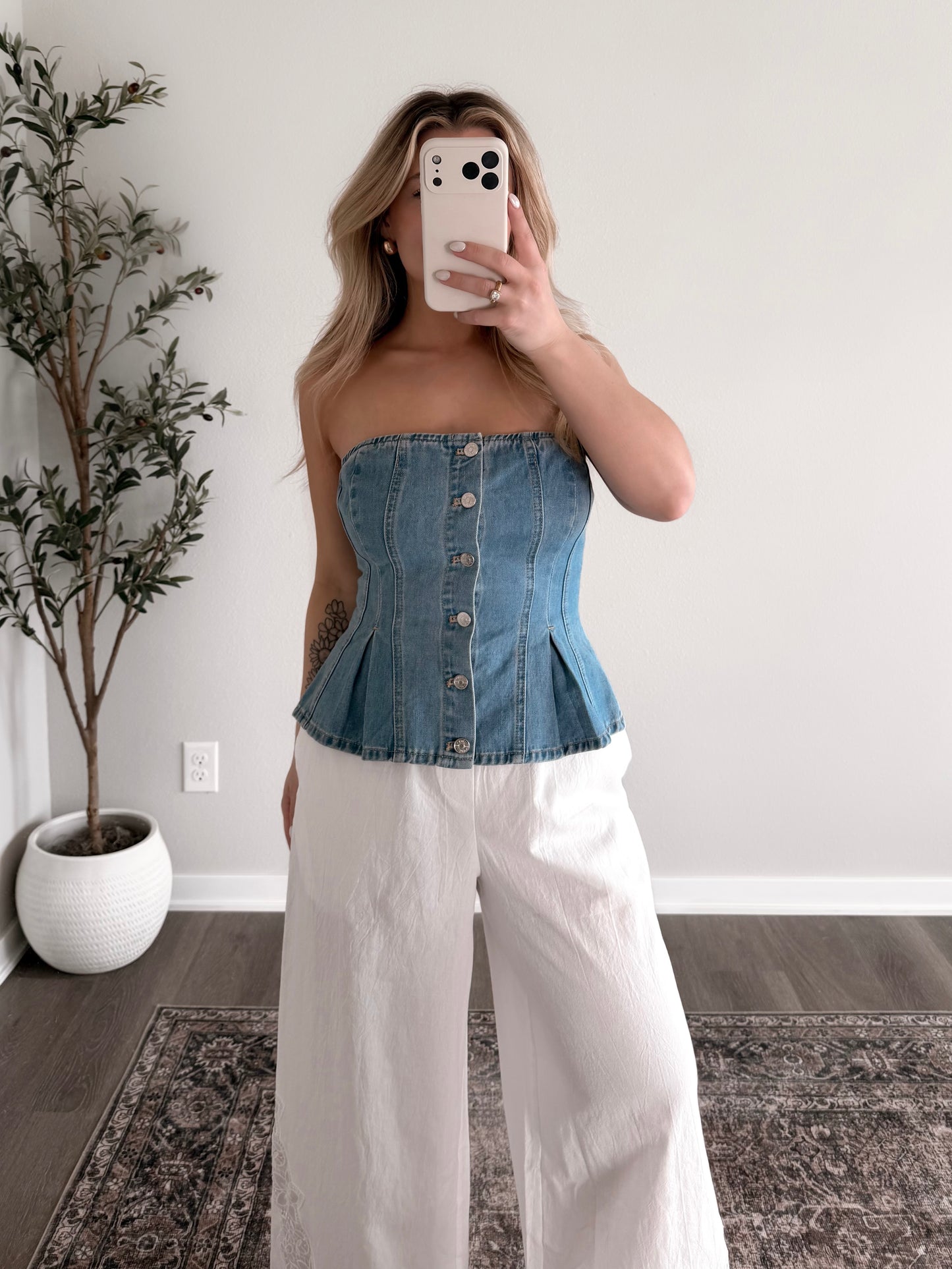 Denim Dreams Strapless Peplum Top